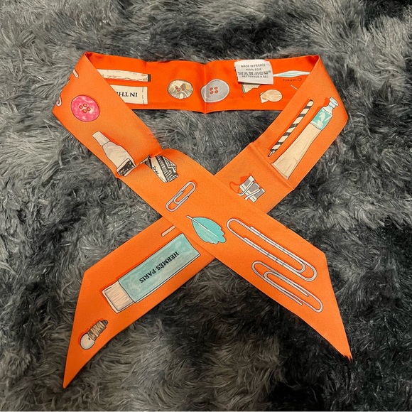 Hermes Orange Silk Scarf with Graphic Print - Picture 3 of 5